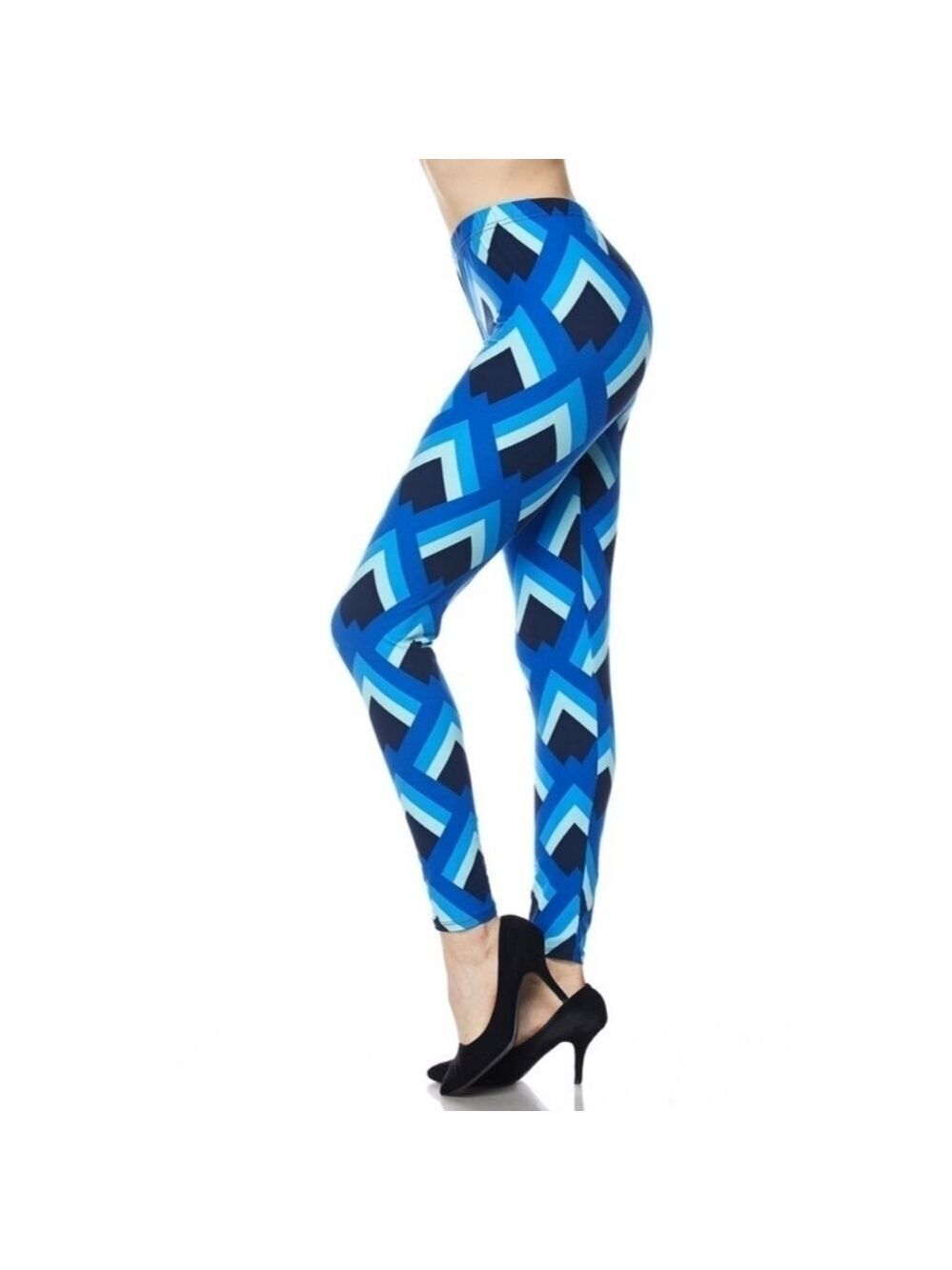 LEGGINGS DEPOT BLUE & Black Chevron Print Full Length Leggings Size 12-20 NWT